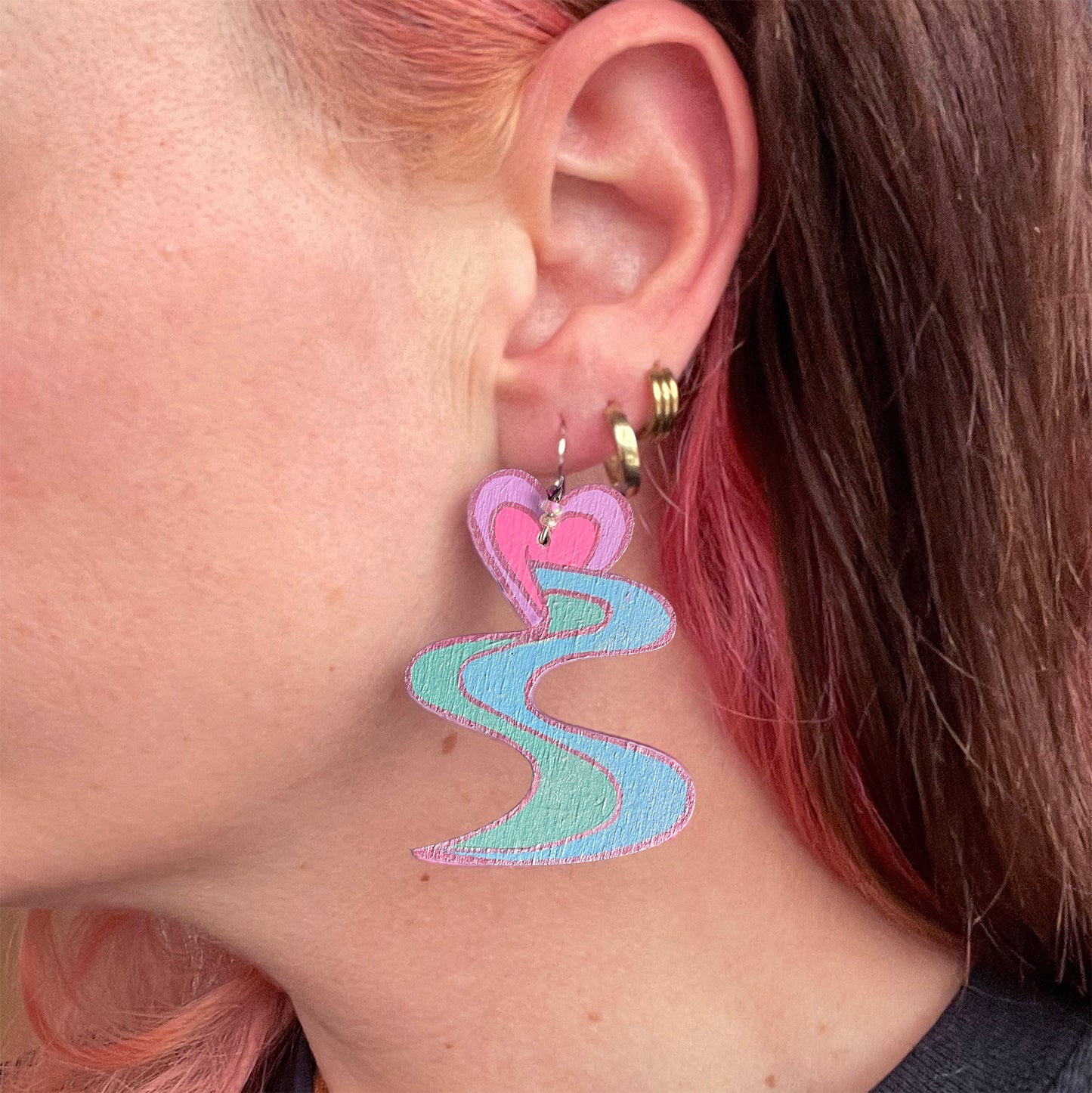 Groovy Heart Hand Painted Earrings